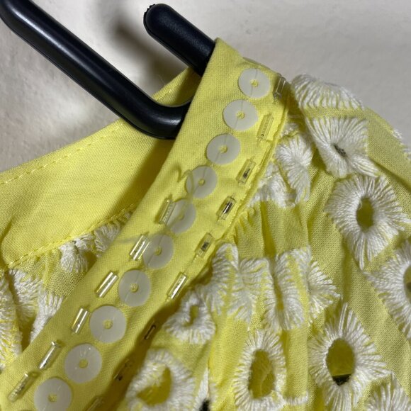 Chico’s Women’s Yellow Eyelet Embroidered Peasant Top Blouse 3 (16/18)! - Picture 4 of 7